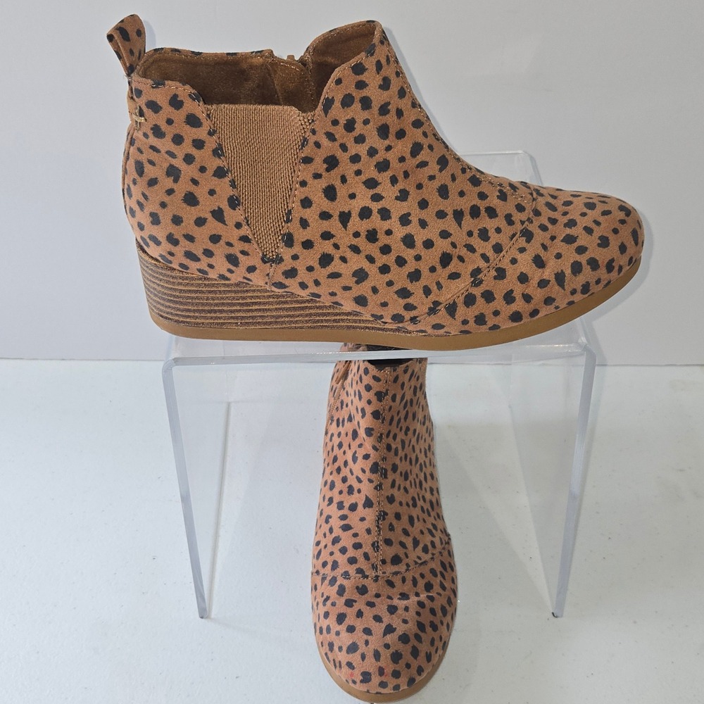 TOMS Leah Cheetah Leopard Print Wedge Ankle Boots Brown Womens 6 10018651